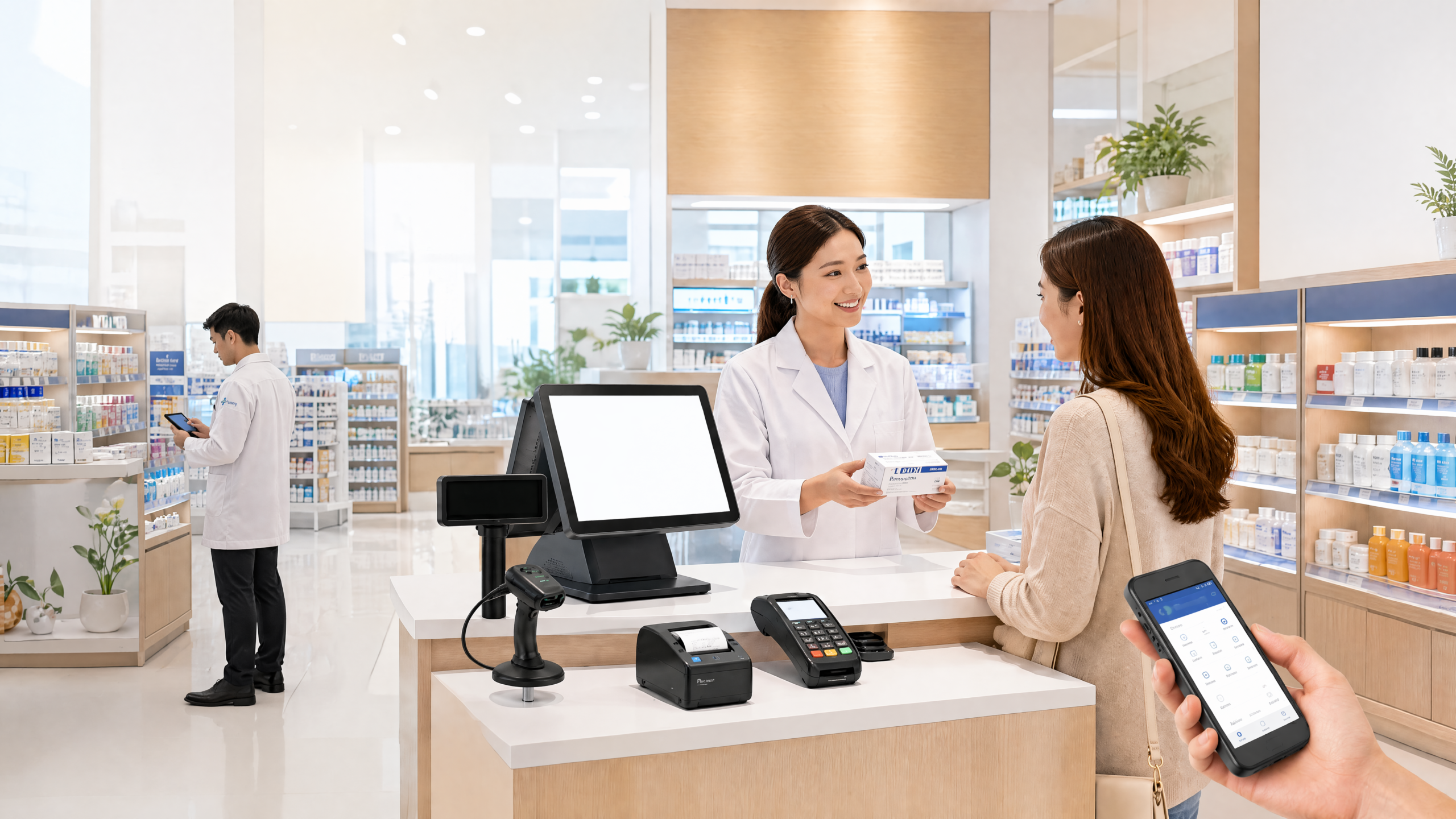 Medical professional cleaning a spill-resistant POS terminal screen