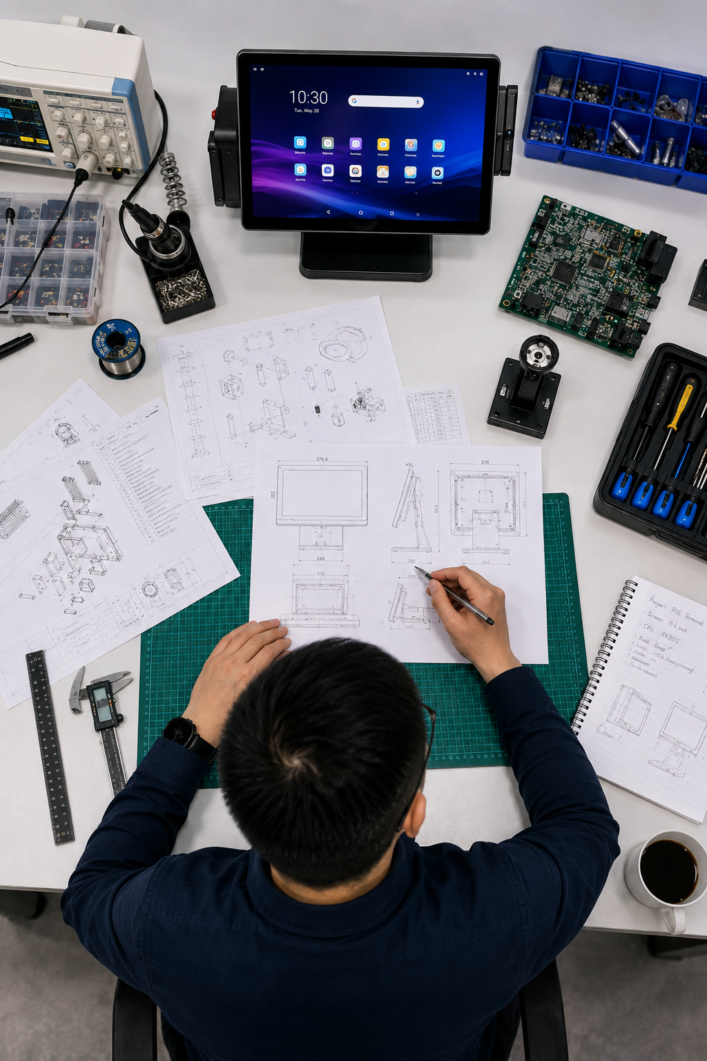 Retail hardware R&D and POS system design blueprints are analyzed.