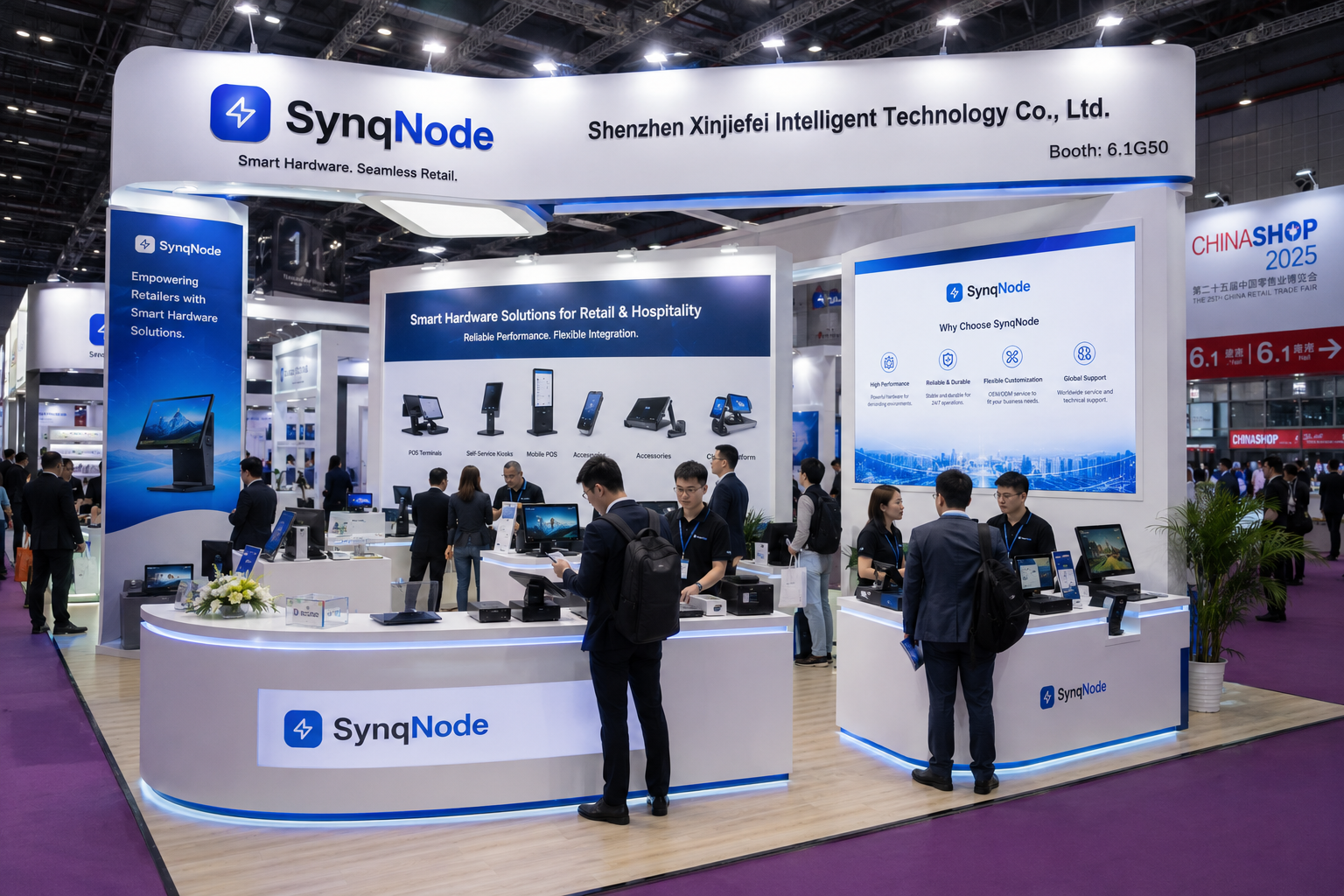 SynqNode POS systems are demonstrated to global clients at international retail exhibitions.