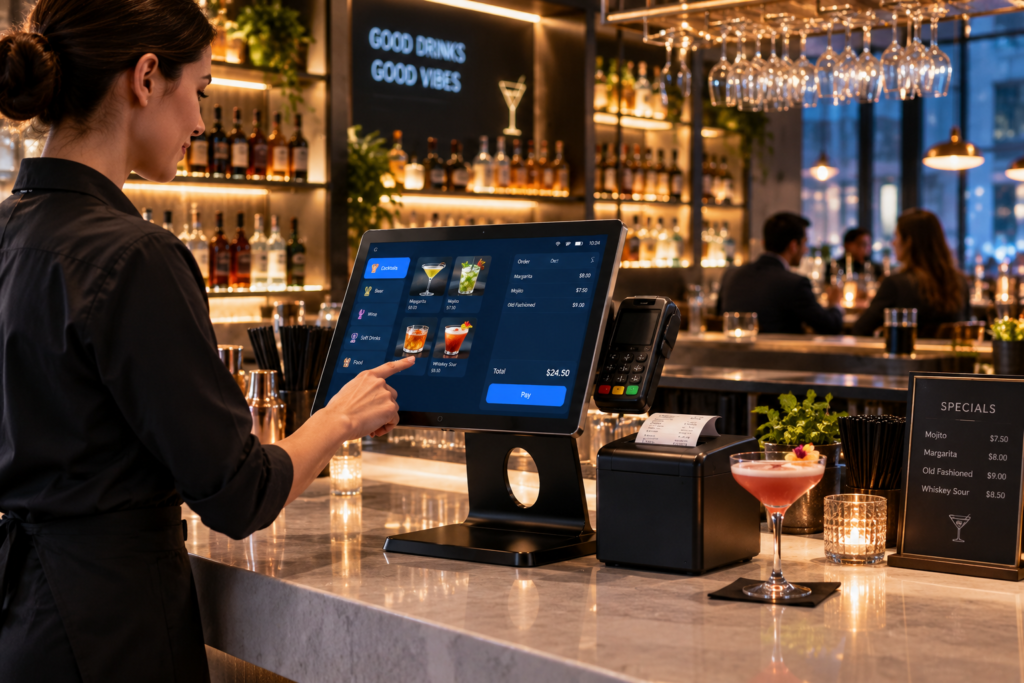 Android POS terminal in bar for 2026